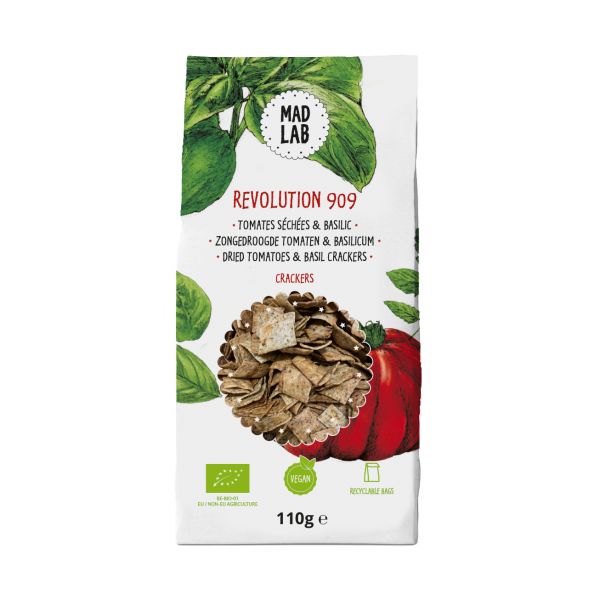 Organic vegan dried tomatoes and basil crackers, 110 g